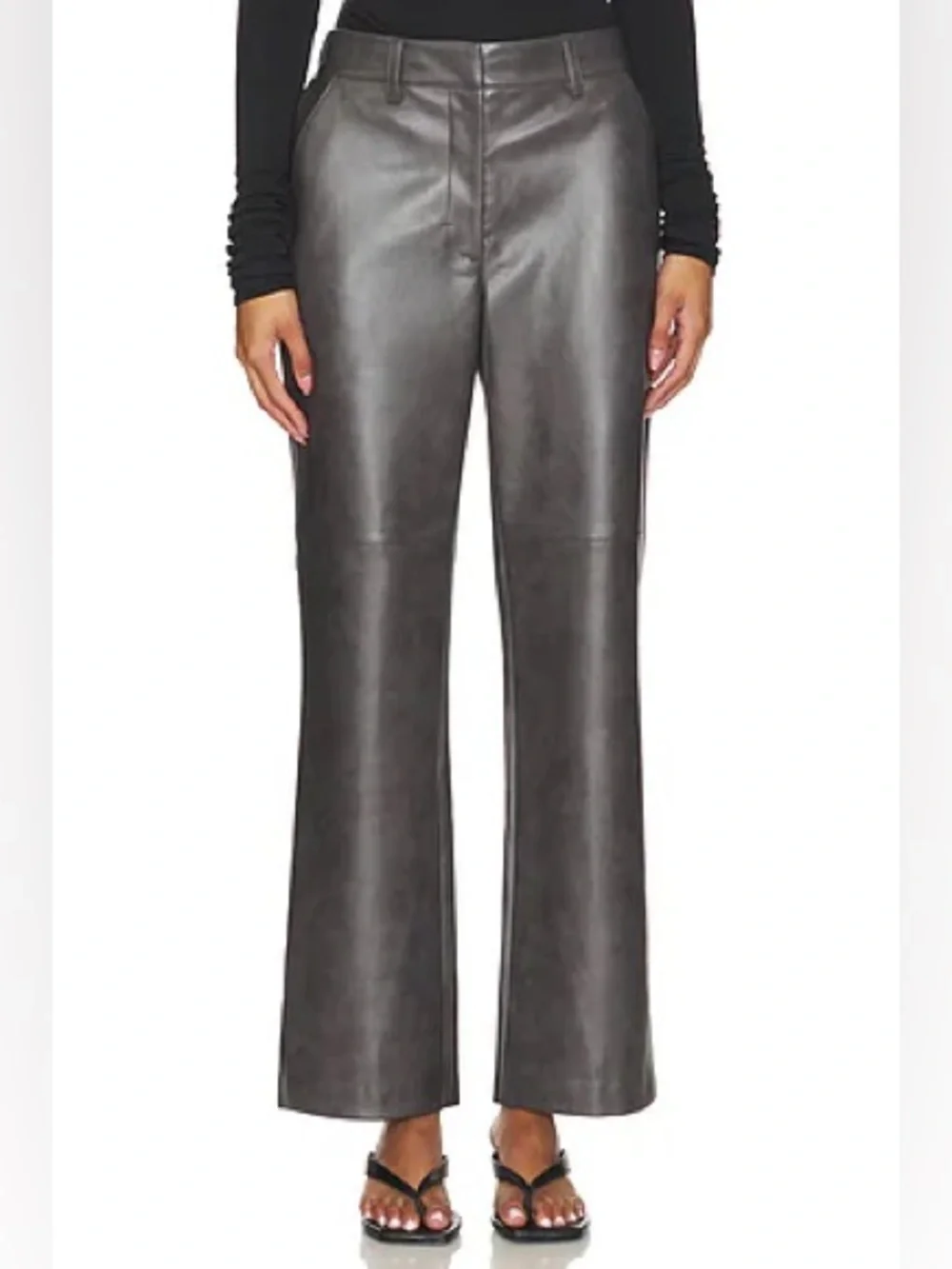 BROCHU WALKER High-Rise Faux Leather Wide-Leg Pants in Charcoal